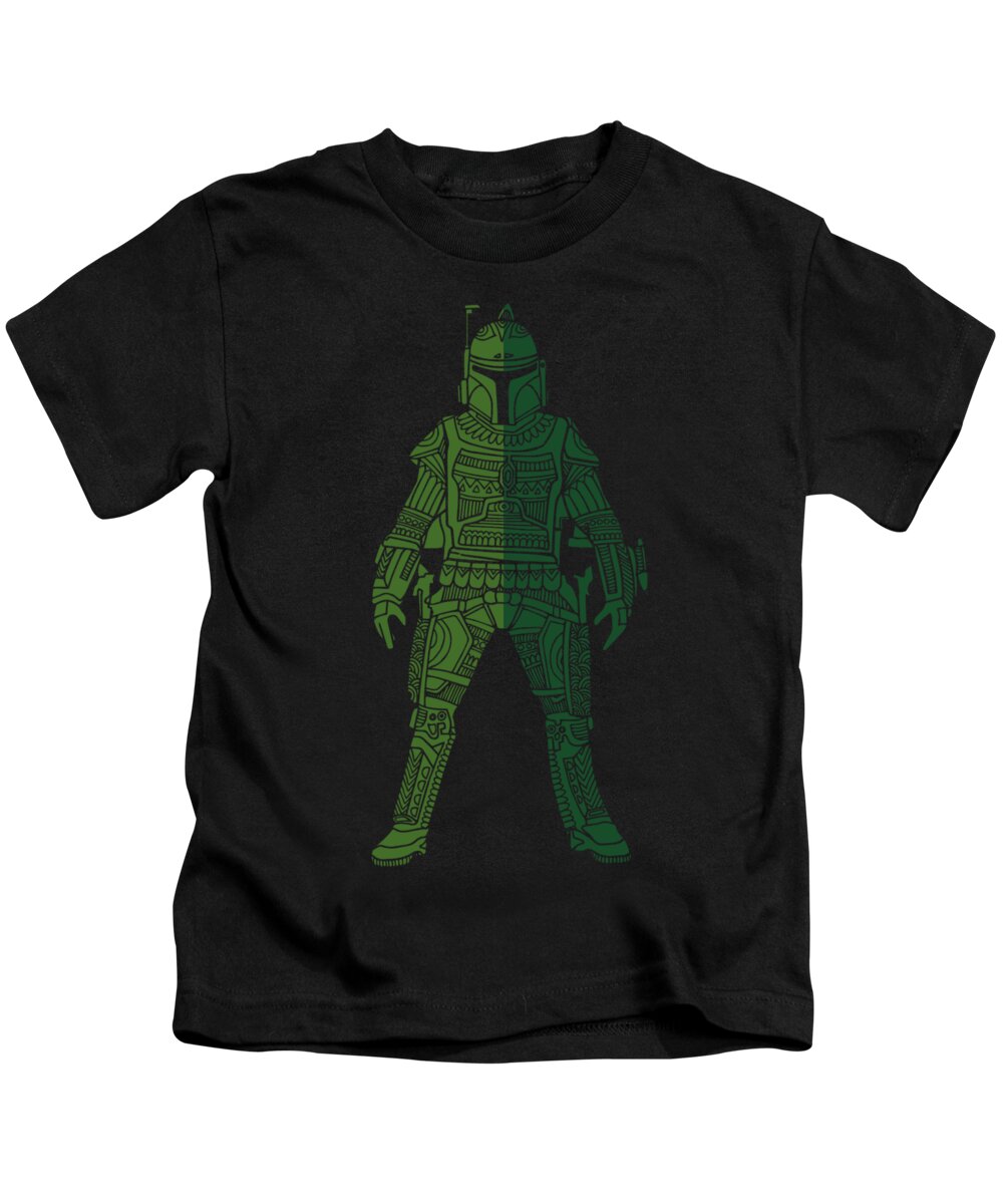 Boba Kids T-Shirt featuring the mixed media Boba Fett - Star Wars Art, Green 02 by Studio Grafiikka