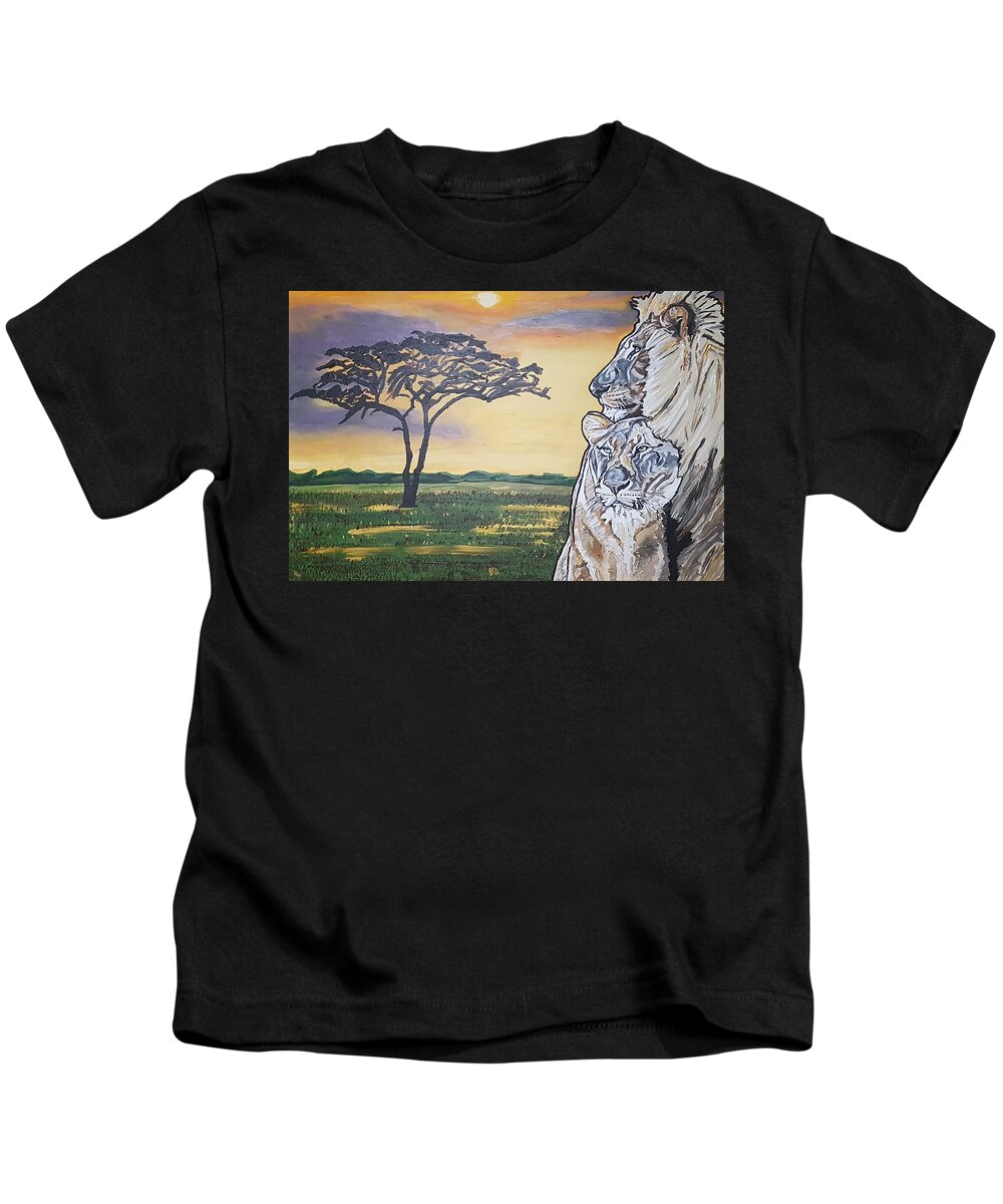 Lions Kids T-Shirt featuring the painting Bonnie and Clyde by Rachel Natalie Rawlins