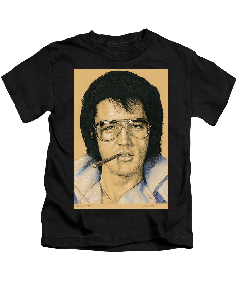 Elvis Kids T-Shirt featuring the drawing Burning Love by Rob De Vries