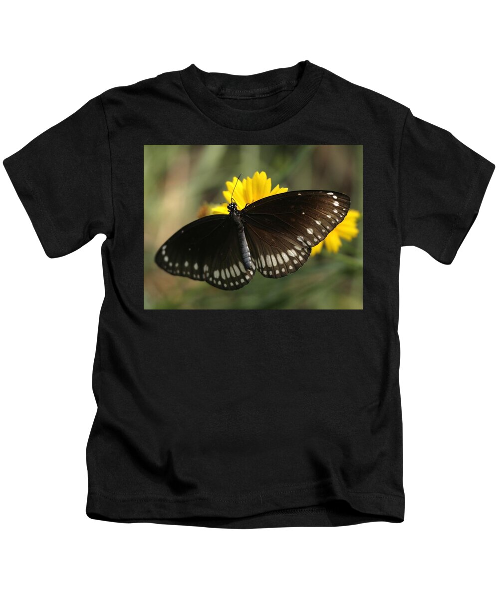 Butterfly India Indian Black White Yellow Kids T-Shirt featuring the photograph Butterfly, India by Ian Sanders