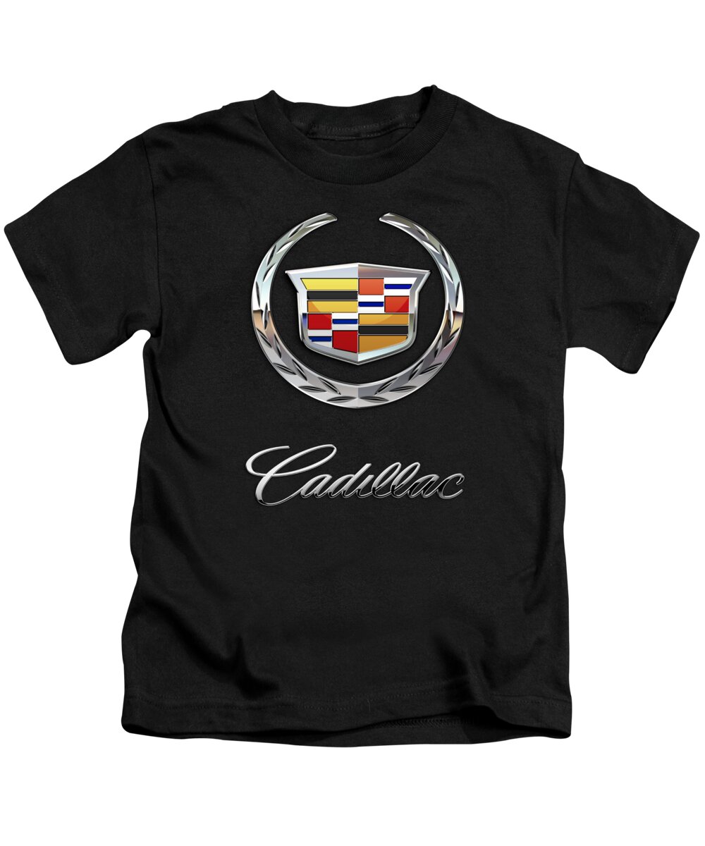 'wheels Of Fortune' By Serge Averbukh Kids T-Shirt featuring the photograph Cadillac - 3 D Badge On Black by Serge Averbukh