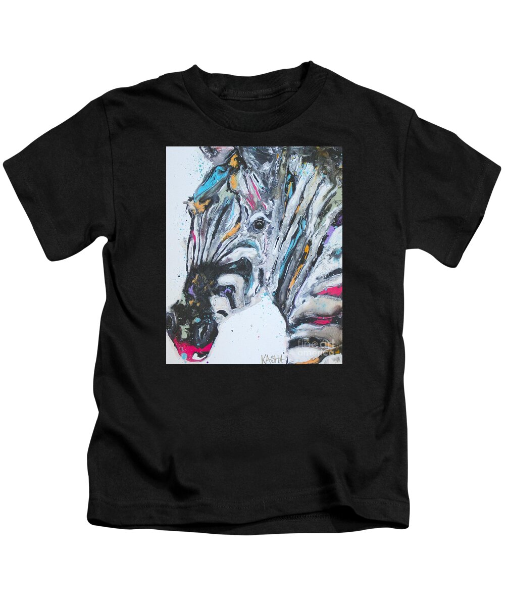 Zebra Kids T-Shirt featuring the painting Candy Cane by Kasha Ritter