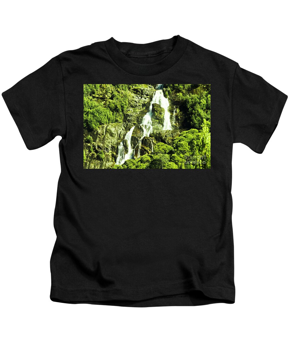 River Kids T-Shirt featuring the photograph Cascading falls by Jorgo Photography