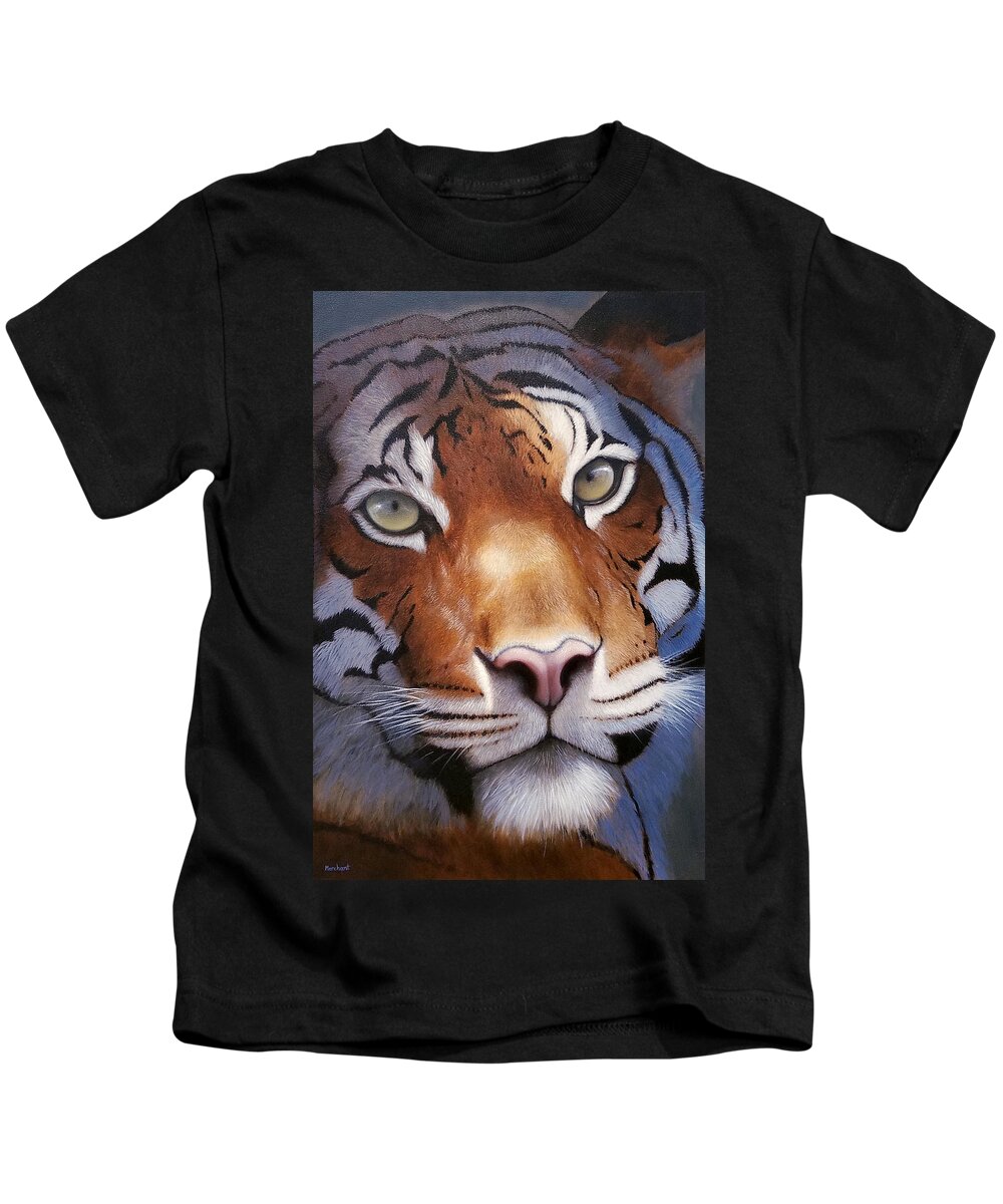 Oil Kids T-Shirt featuring the painting Cat and Mouse by Linda Merchant