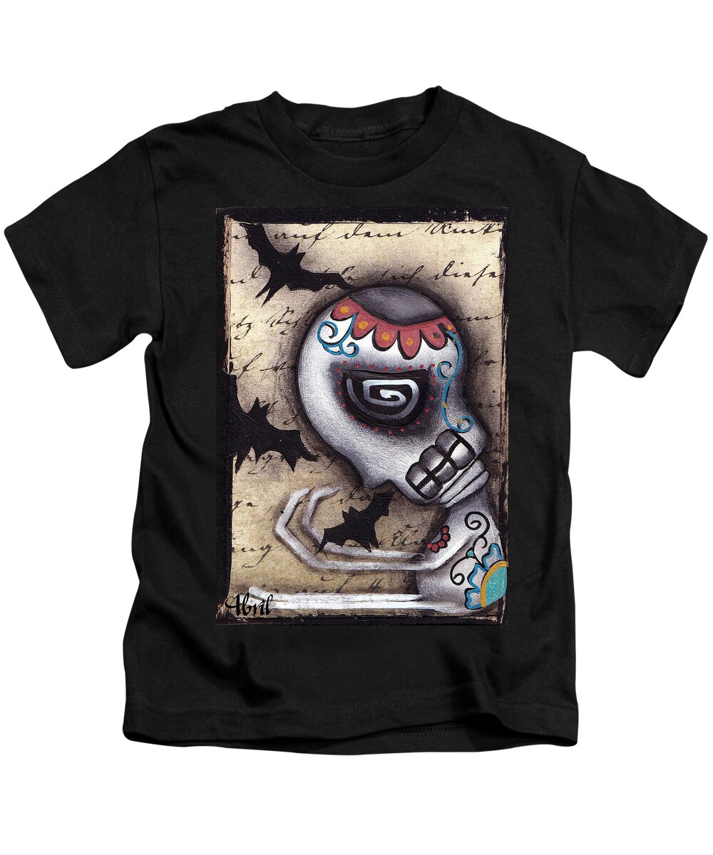 Bats Kids T-Shirt featuring the painting Catching Bats by Abril Andrade