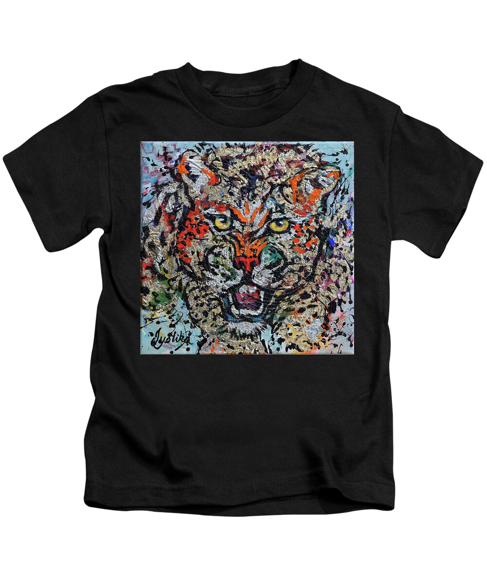 Cheetah Kids T-Shirt featuring the painting Cheetah Attack by Jyotika Shroff