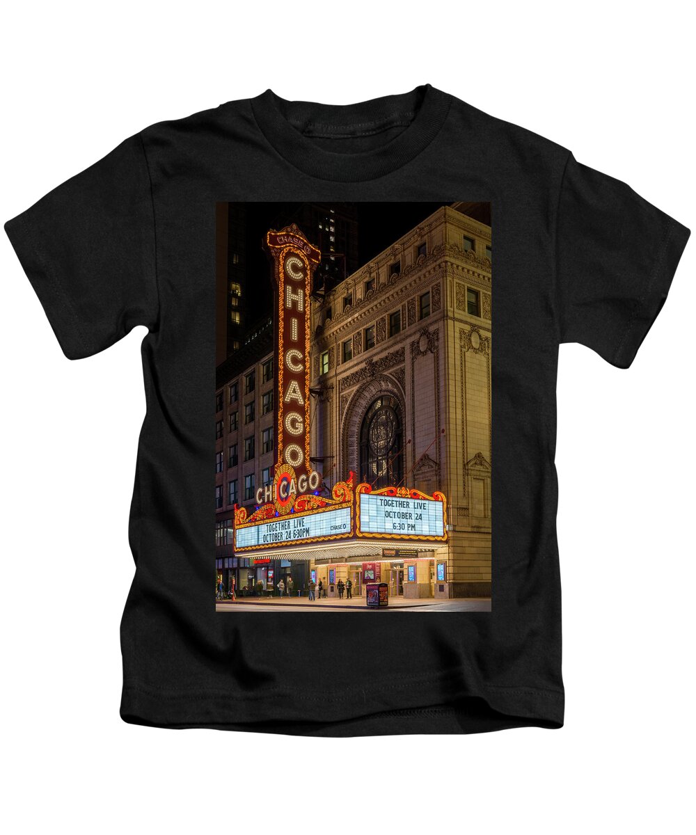 Chicago Theater Night Broadway Shows Kids T-Shirt featuring the photograph Chicago Theater, Study 1 by Randy Lemoine