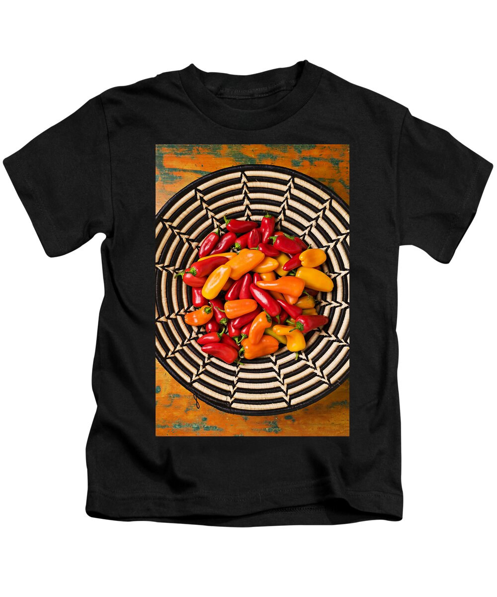 Chili Kids T-Shirt featuring the photograph Chili peppers in basket by Garry Gay