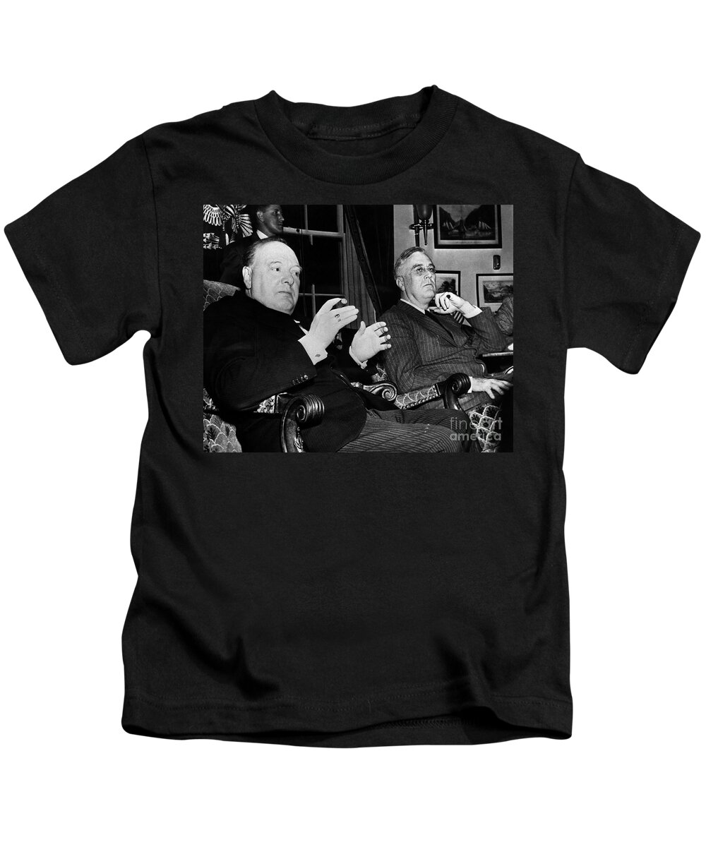 1941 Kids T-Shirt featuring the photograph Churchill & Roosevelt by Granger