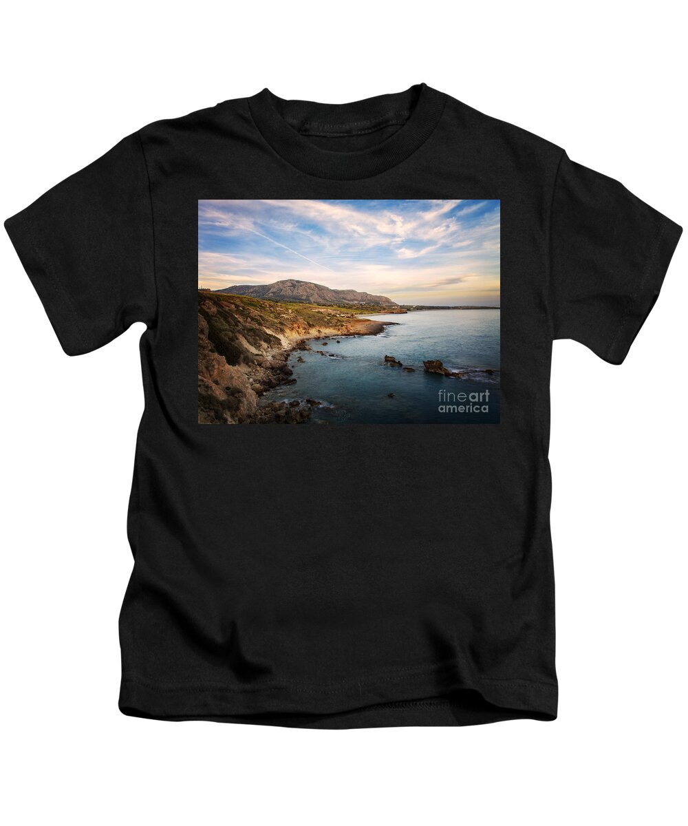 Makrigialos Kids T-Shirt featuring the photograph Coastline on south east Crete by Sophie McAulay