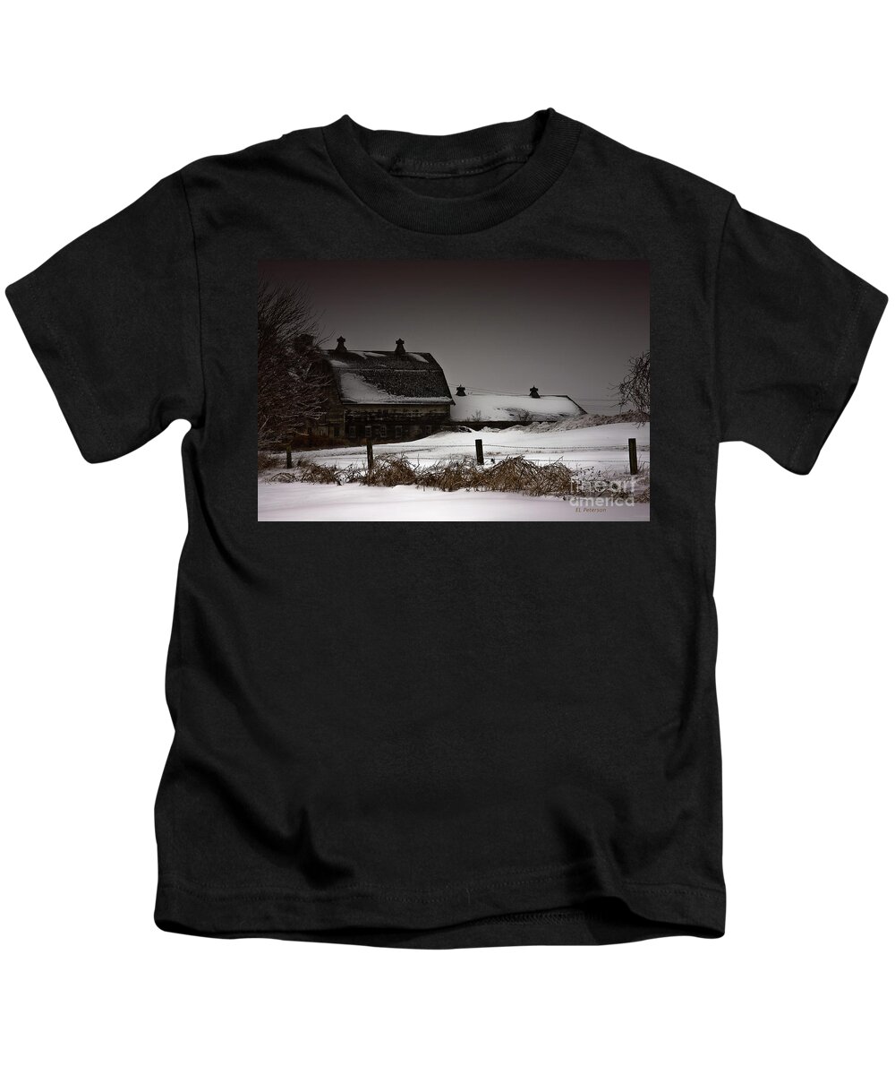 Barns Kids T-Shirt featuring the photograph Cold Winter Night by Ed Peterson