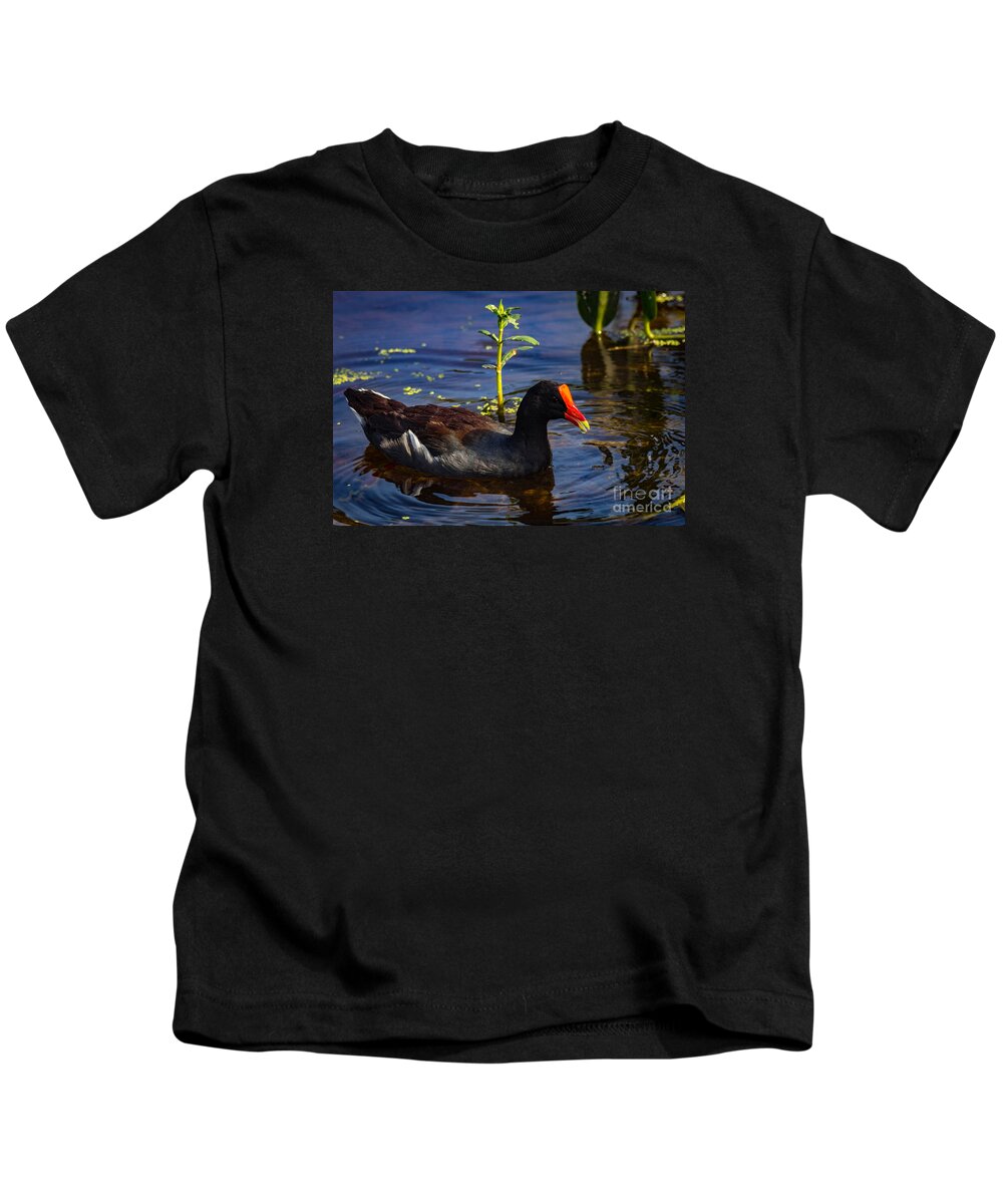 Nature Kids T-Shirt featuring the photograph Common Moorhen by George Kenhan