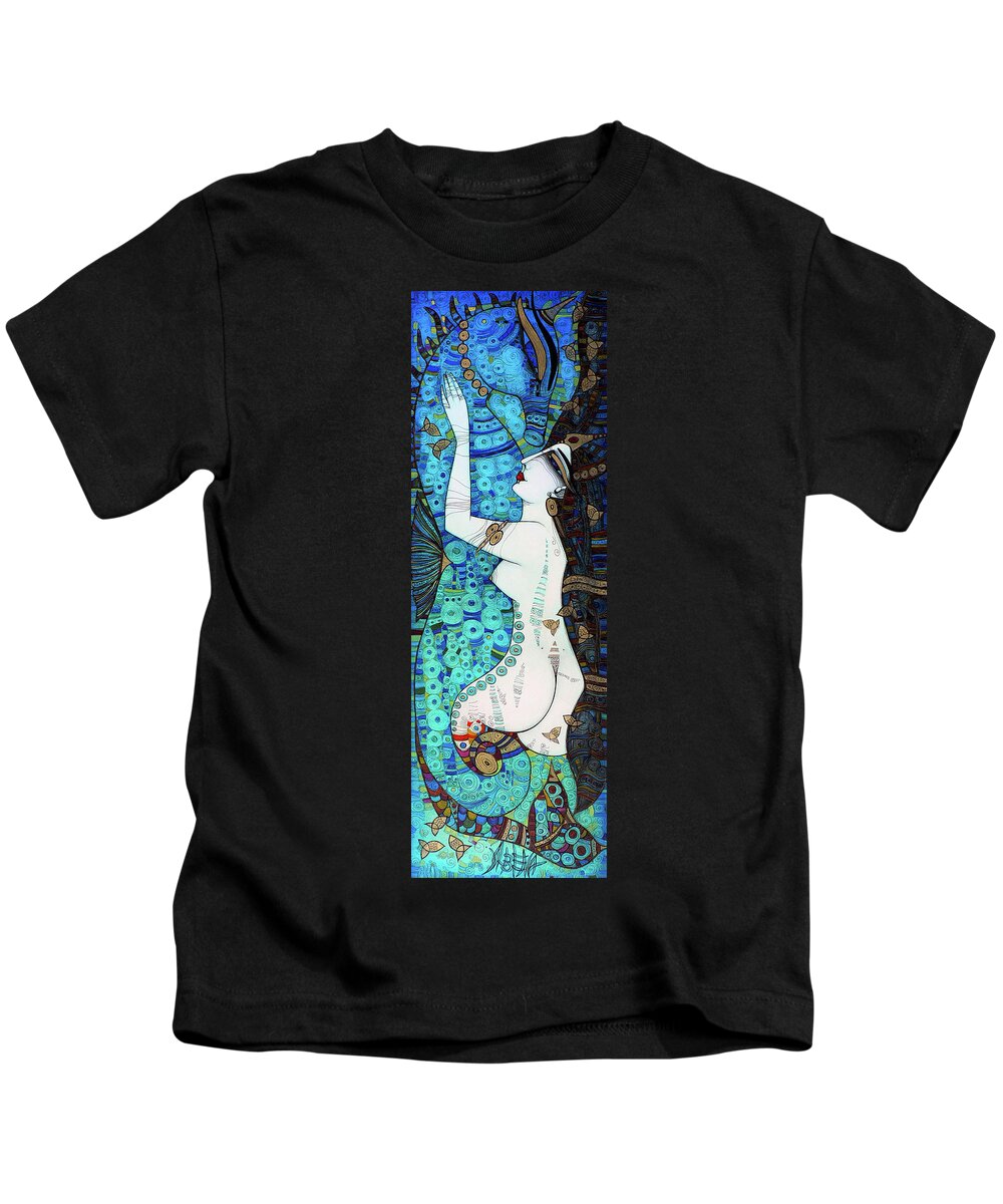 Albena Kids T-Shirt featuring the painting Confidences in blue by Albena Vatcheva