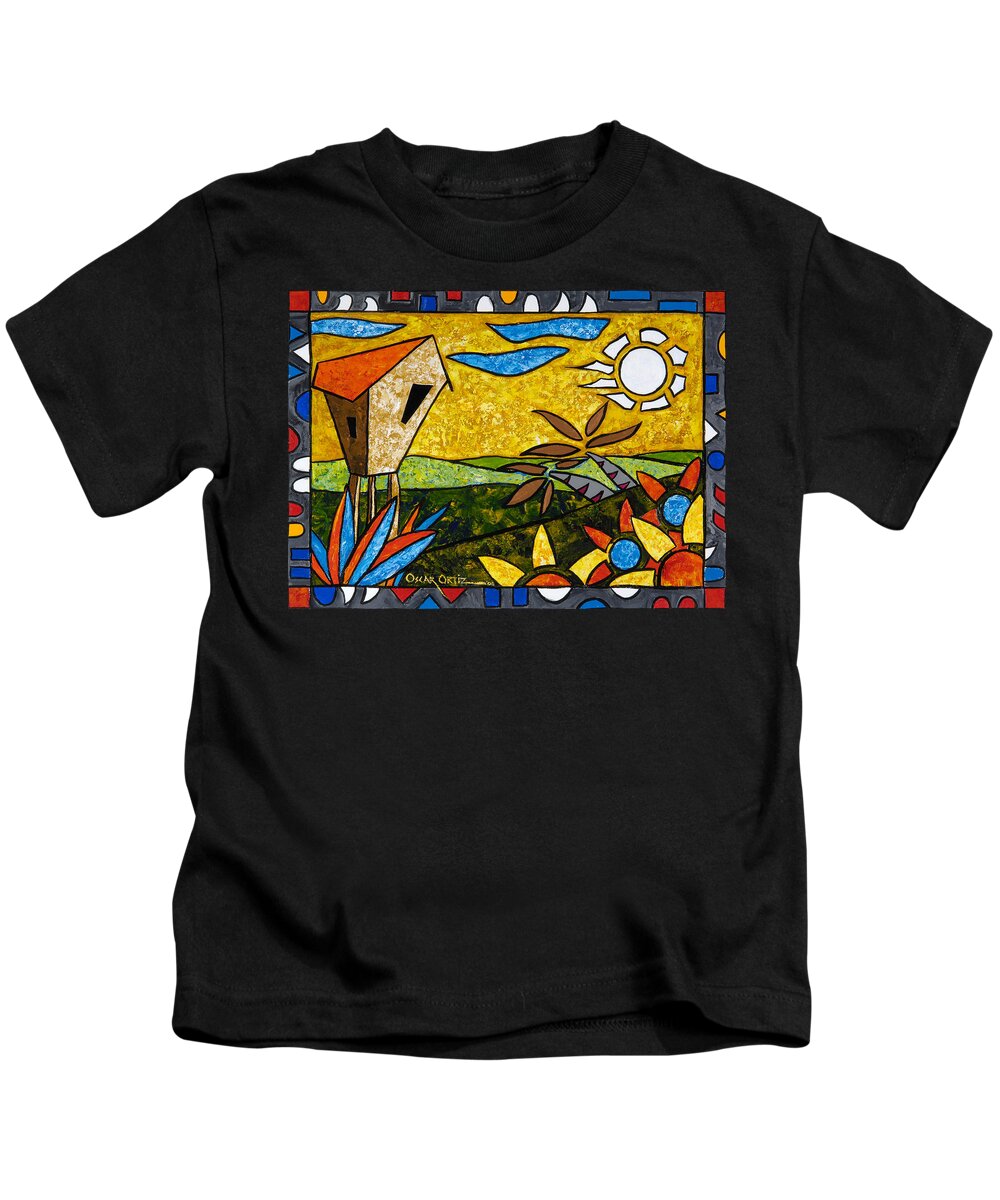 Puerto Rico Kids T-Shirt featuring the painting Country Peace by Oscar Ortiz