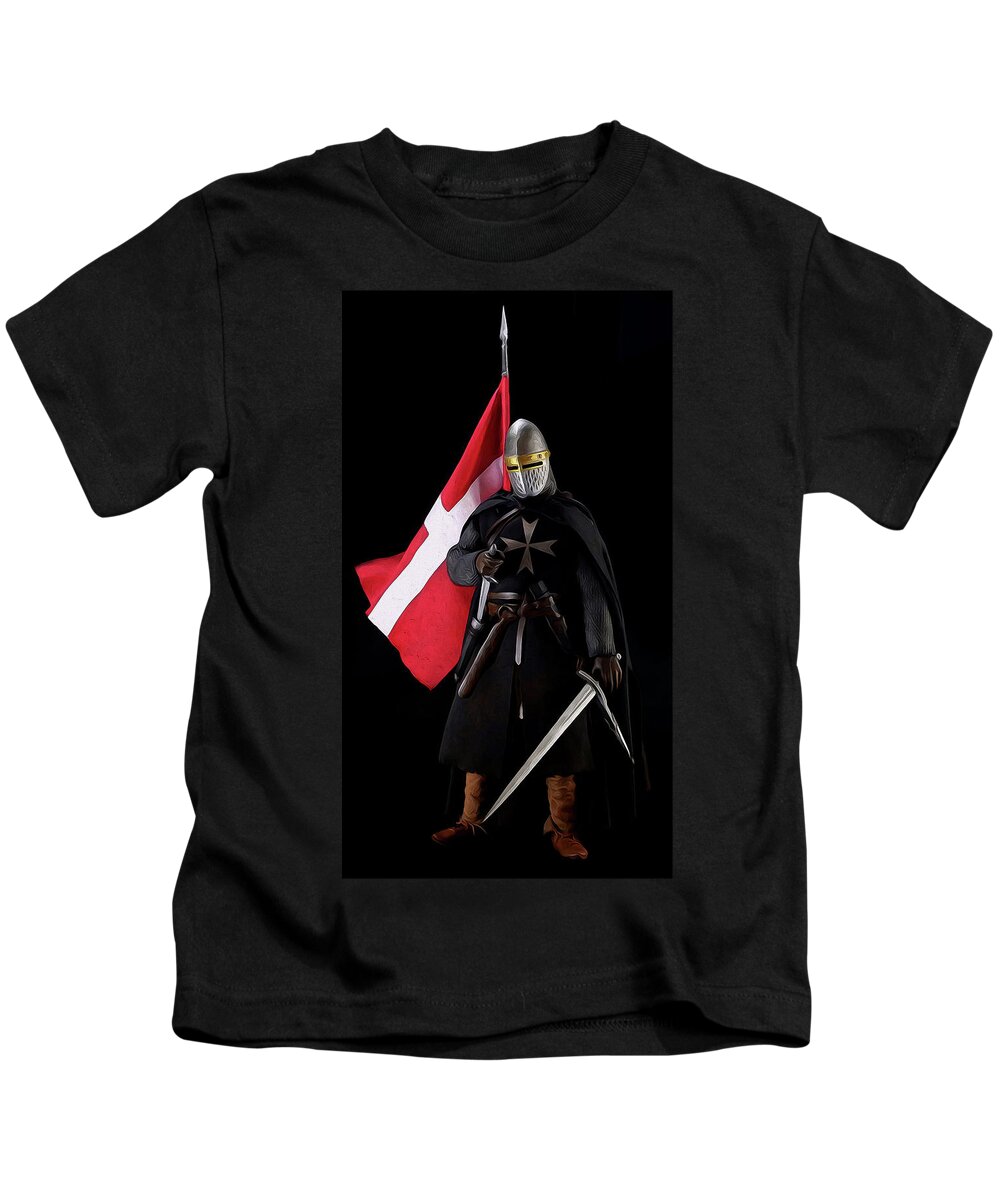 Crusader Knight Kids T-Shirt featuring the painting Crusader Warrior - 03 by AM FineArtPrints