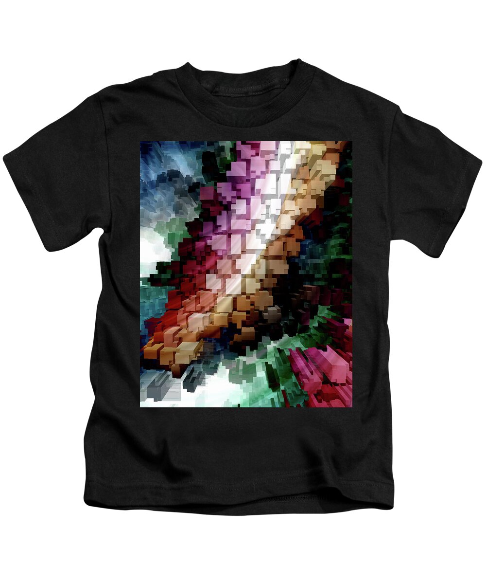 Abstract Kids T-Shirt featuring the digital art Cube Centric Dark Wind by Rolando Burbon