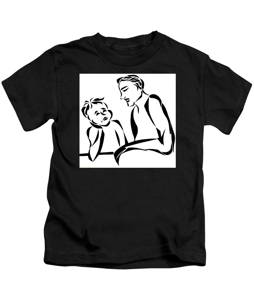 Family Kids T-Shirt featuring the mixed media Dad and Son by Delin Colon