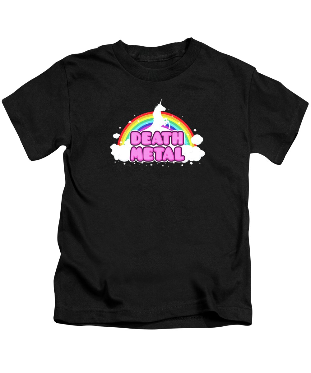 Music Kids T-Shirt featuring the digital art DEATH METAL Funny Unicorn Rainbow Mosh Parody Design by Philipp Rietz