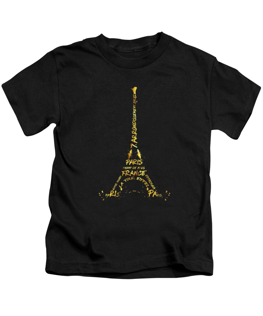 Paris Kids T-Shirt featuring the digital art Digital-Art Eiffel Tower - black and golden by Melanie Viola