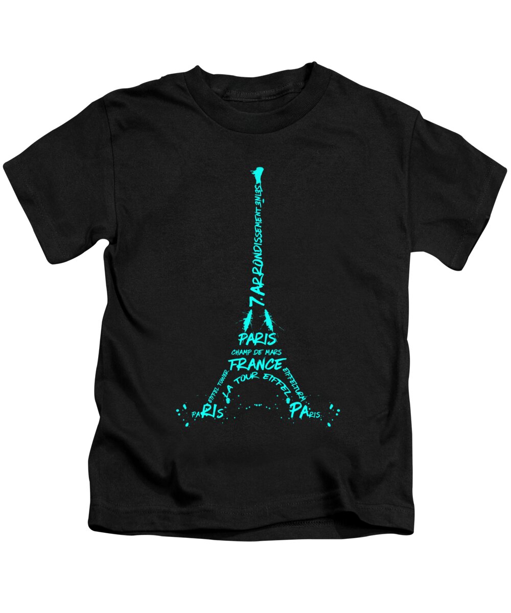 Paris Kids T-Shirt featuring the digital art Digital-Art Eiffel Tower cyan by Melanie Viola