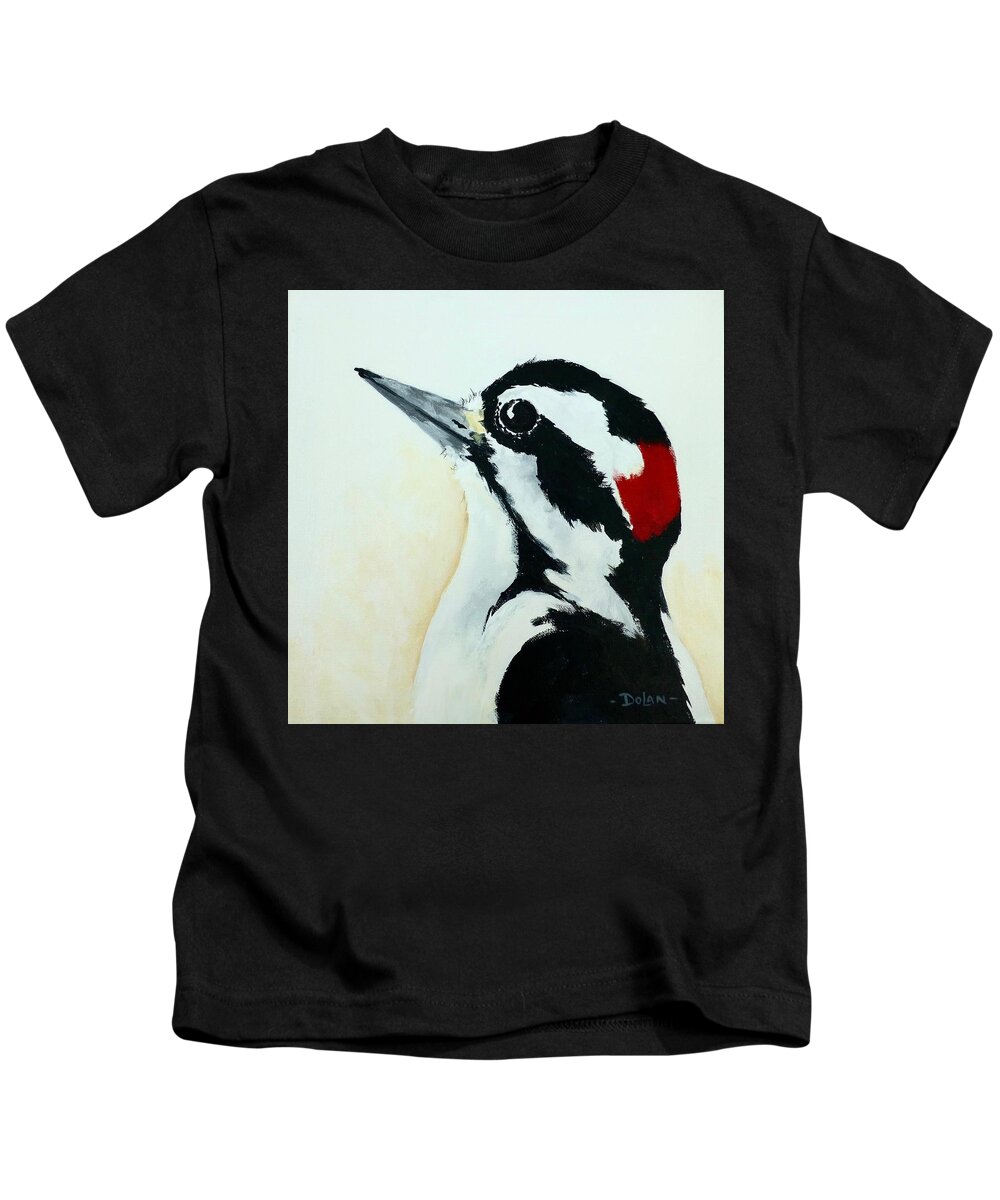 Downy Woodpecker Kids T-Shirt featuring the painting Downy Woodpecker by Pat Dolan