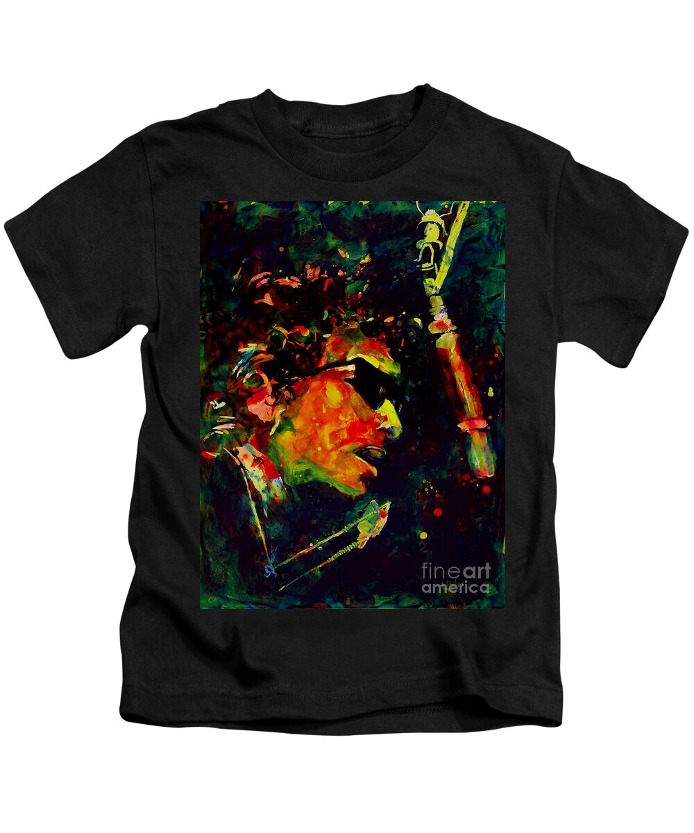 Bob Dylan Kids T-Shirt featuring the painting Dylan by Greg and Linda Halom