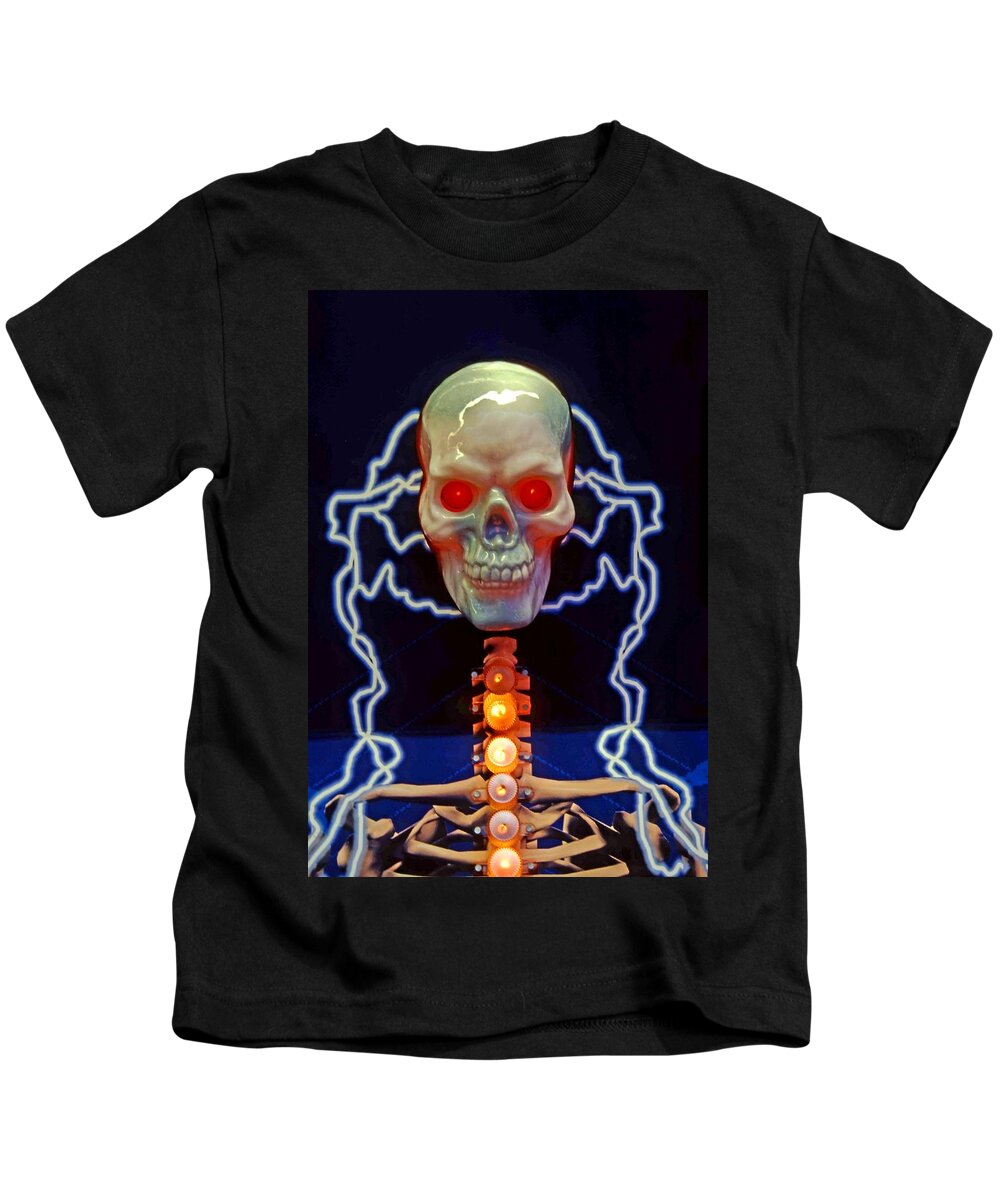 Skull. Bones Kids T-Shirt featuring the photograph Electric skull by Bill Jonscher