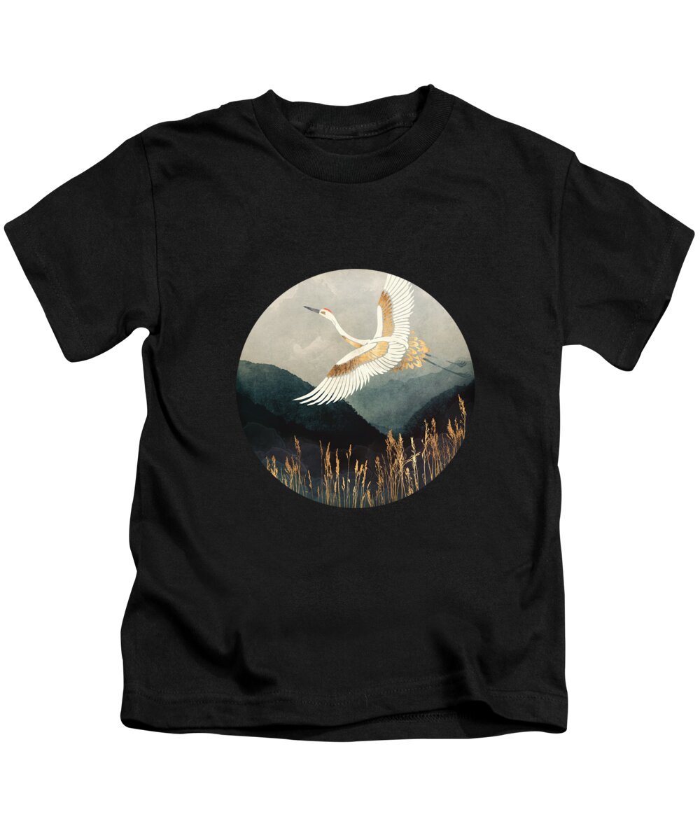 Crane Kids T-Shirt featuring the digital art Elegant Flight by Spacefrog Designs
