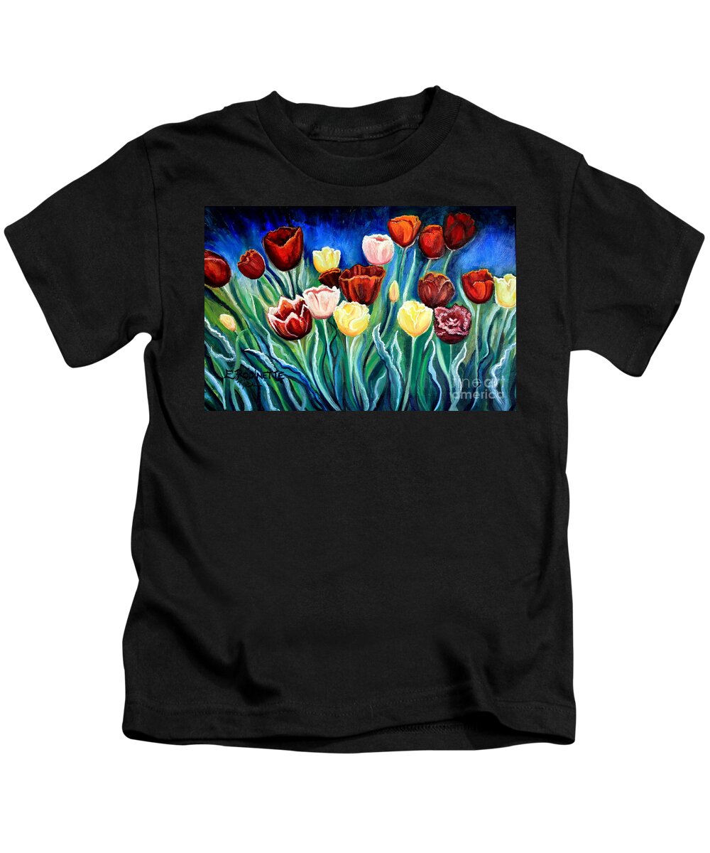 Tulips Kids T-Shirt featuring the painting Enchanted Tulips by Elizabeth Robinette Tyndall