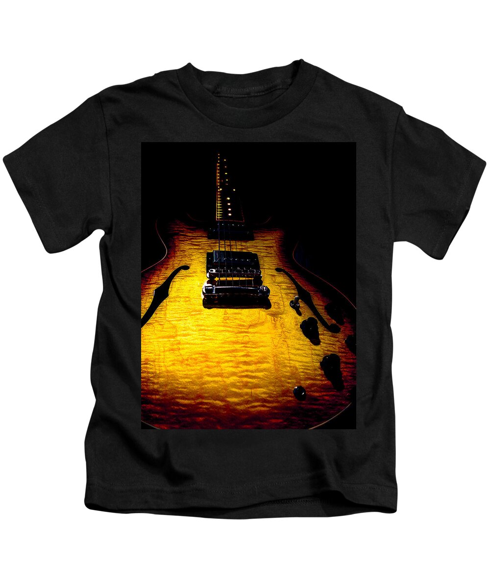Guitar Kids T-Shirt featuring the digital art ES-335 Dots Flame Burst Spotlight Series by Guitarwacky Fine Art