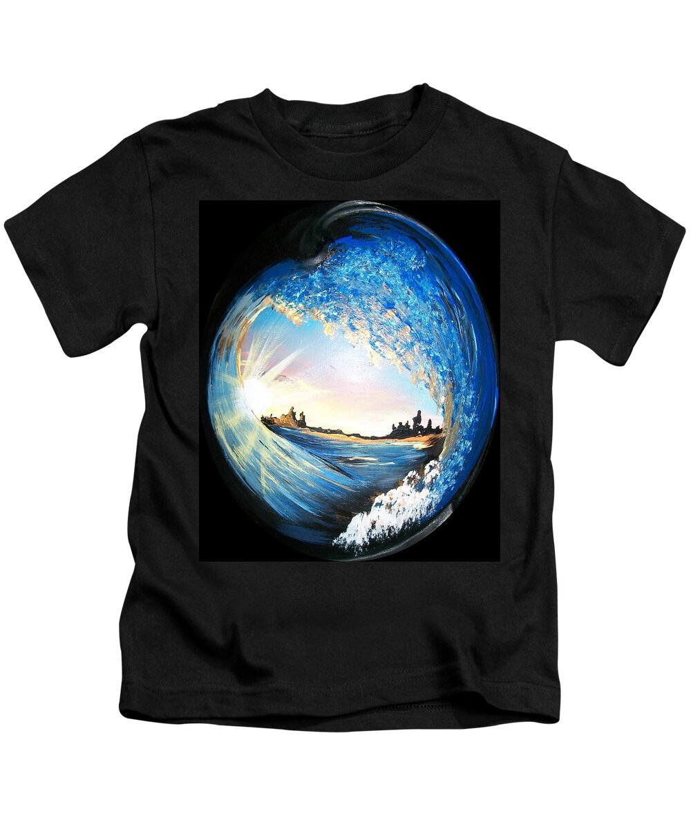 #seascape Kids T-Shirt featuring the painting Eye of the Wave by Sharon Duguay
