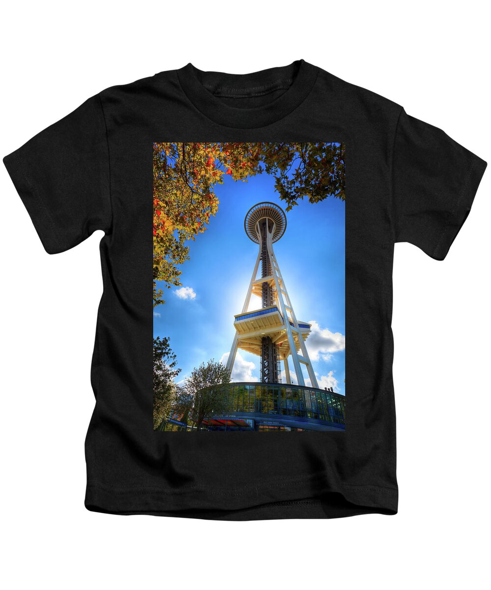 Fall Day At The Space Needle Kids T-Shirt featuring the photograph Fall Day at the Space Needle by David Patterson
