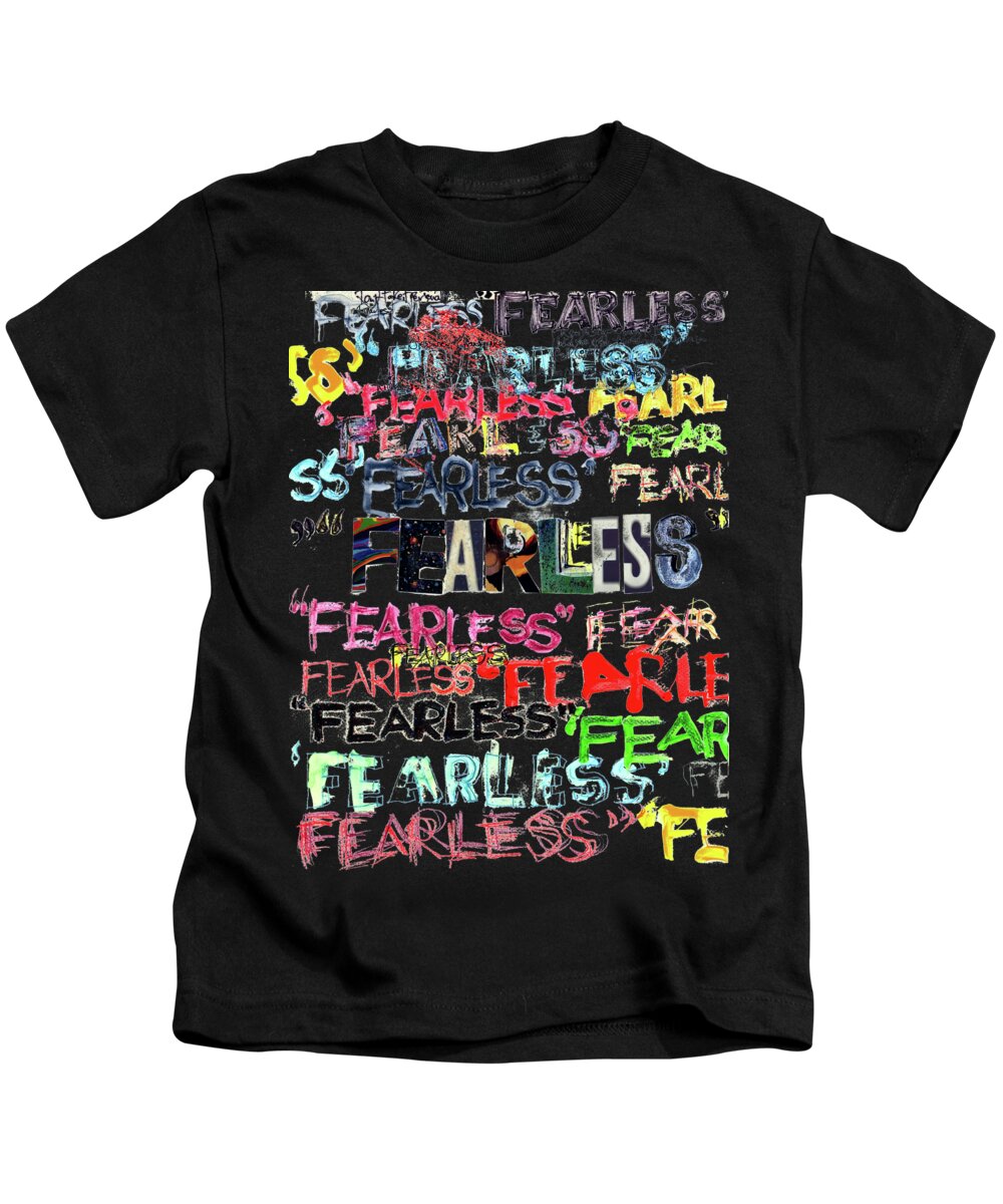 Fearless Kids T-Shirt featuring the mixed media Fearless by Carolyn Weltman