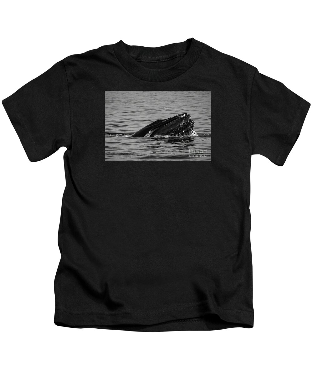 Whale Kids T-Shirt featuring the photograph Humpack 'Groovy' Throat Black and White by Lorraine Cosgrove
