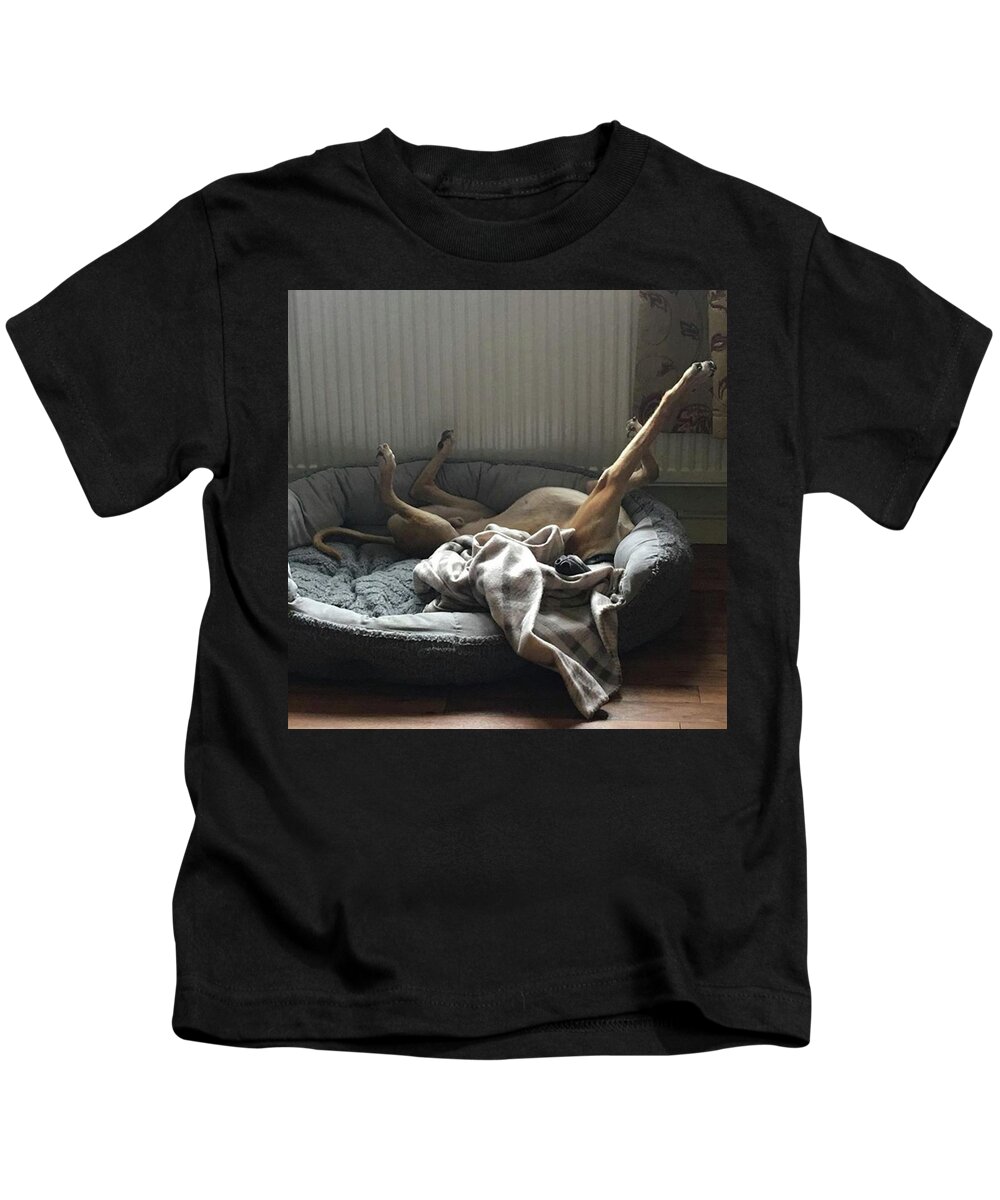 Lurcher Kids T-Shirt featuring the photograph Finly Seems To Be Settling Into His New by John Edwards