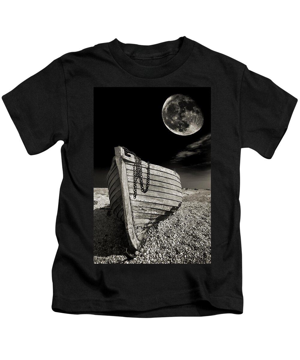 Moody Kids T-Shirt featuring the photograph Fishing Boat Graveyard 3 by Meirion Matthias