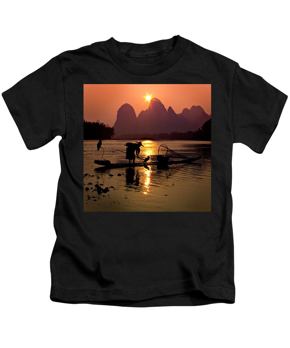 China Kids T-Shirt featuring the photograph Fishing with Cormorants by Marla Craven