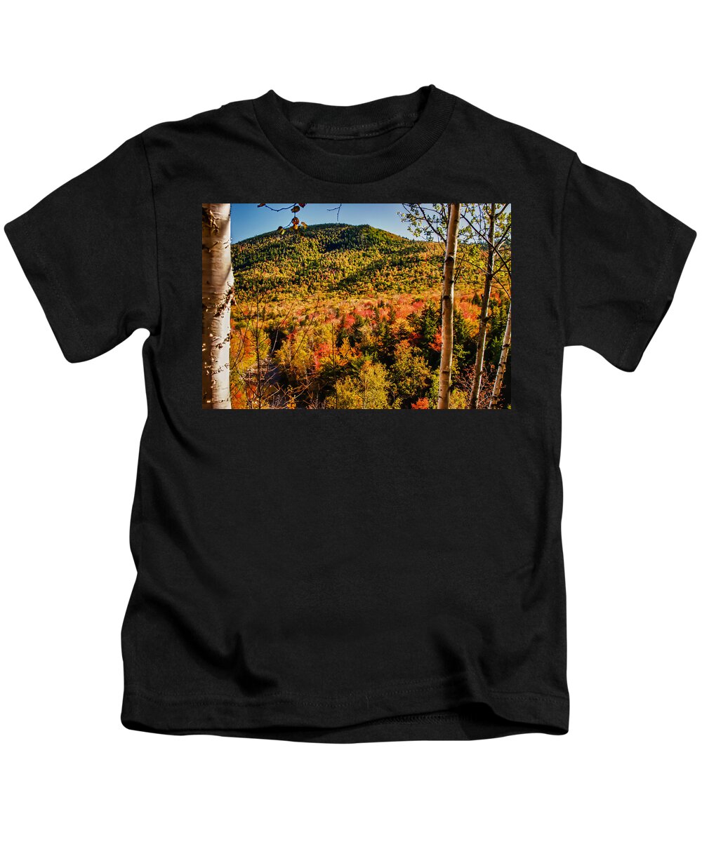 #fallfun Kids T-Shirt featuring the photograph Foliage View from Crawford Notch road by Jeff Folger
