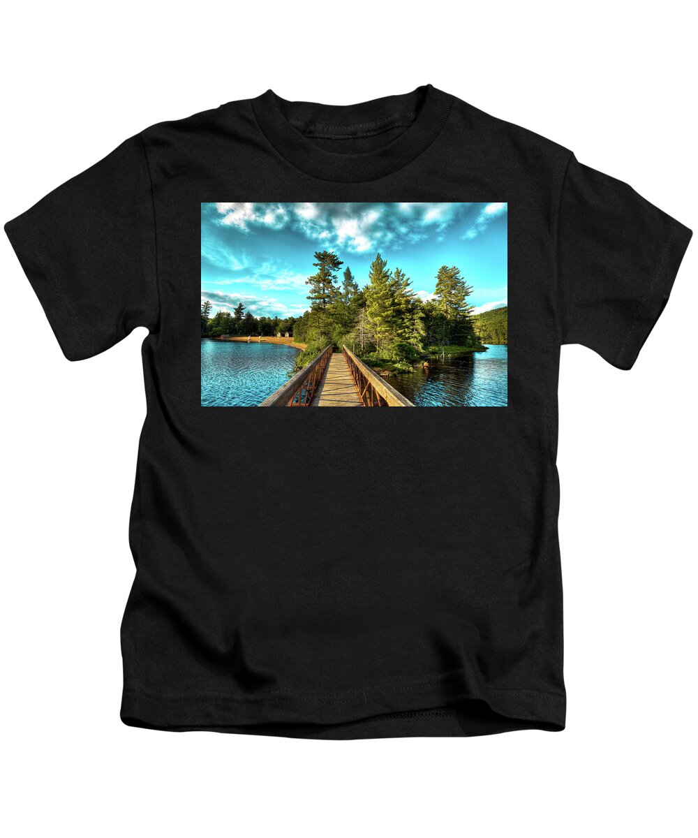 Footbridge At Nicks Lake Kids T-Shirt featuring the photograph Footbridge at Nicks Lake by David Patterson