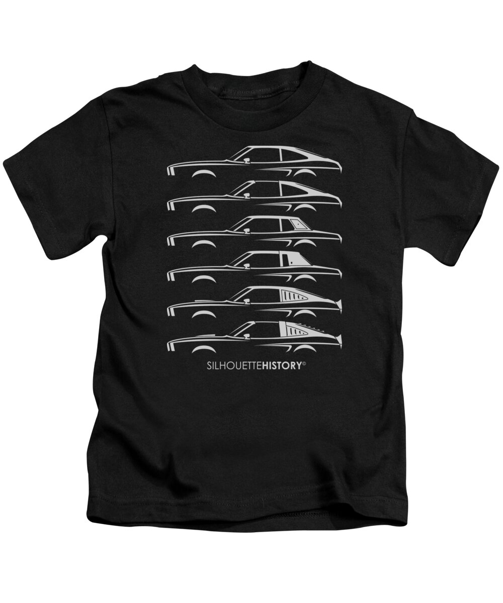 Ford Mustang Kids T-Shirt featuring the digital art American Stallion Mk2 SilhouetteHistory Silver by Gabor Vida