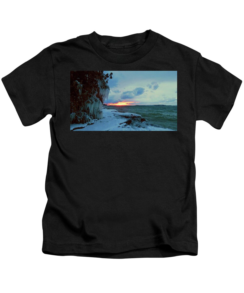 Thousand Islands Kids T-Shirt featuring the photograph Frozen Sunset in Cape Vincent by Dennis McCarthy