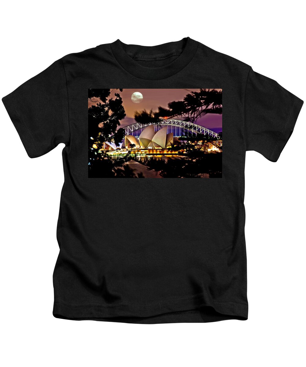 Sydney Kids T-Shirt featuring the photograph Full Moon Above by Az Jackson