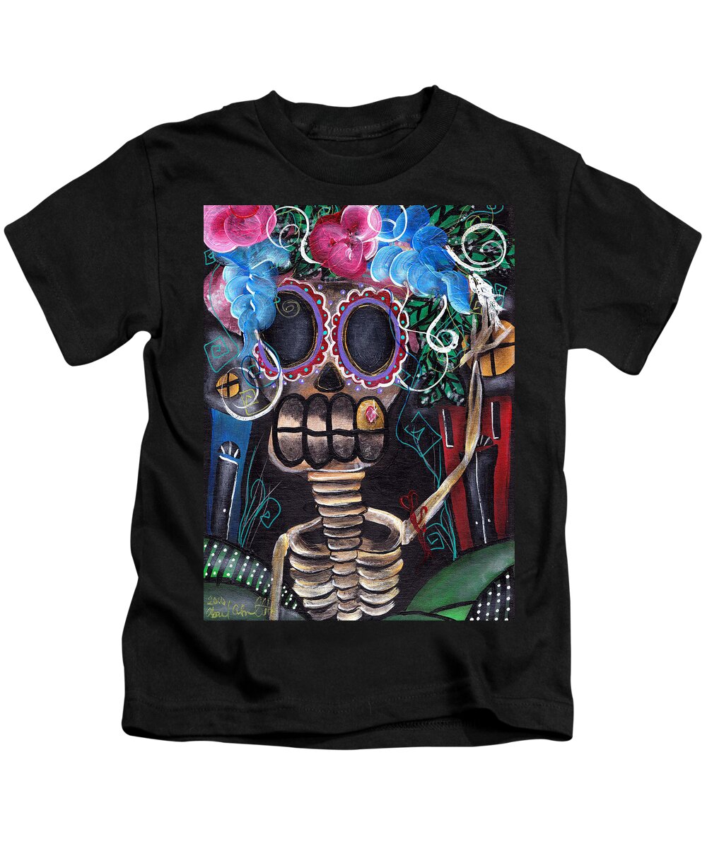 Day Of The Dead Kids T-Shirt featuring the painting Going Out by Abril Andrade