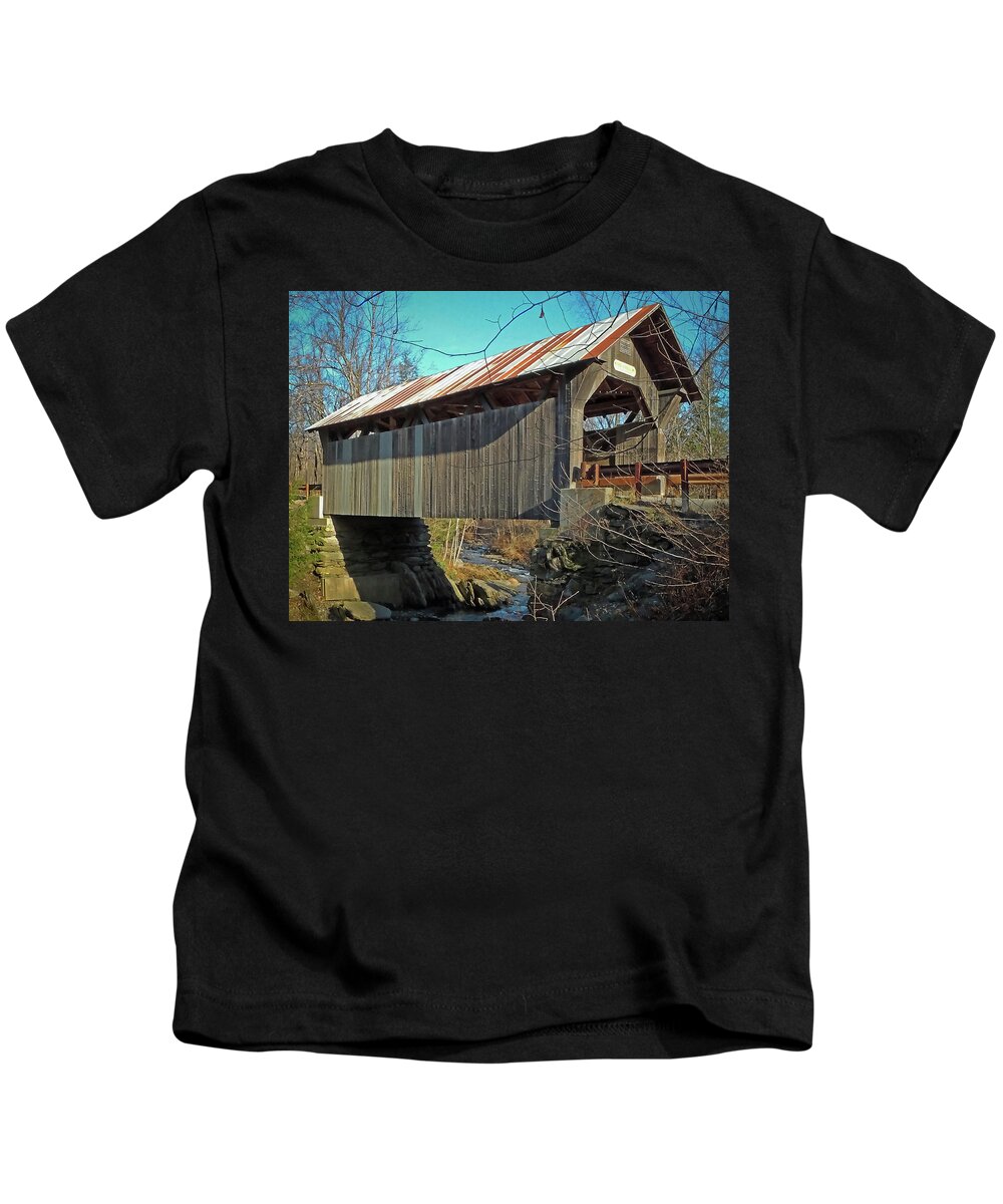Gold Brook Kids T-Shirt featuring the photograph Gold Brook Bridge by Robert Mitchell