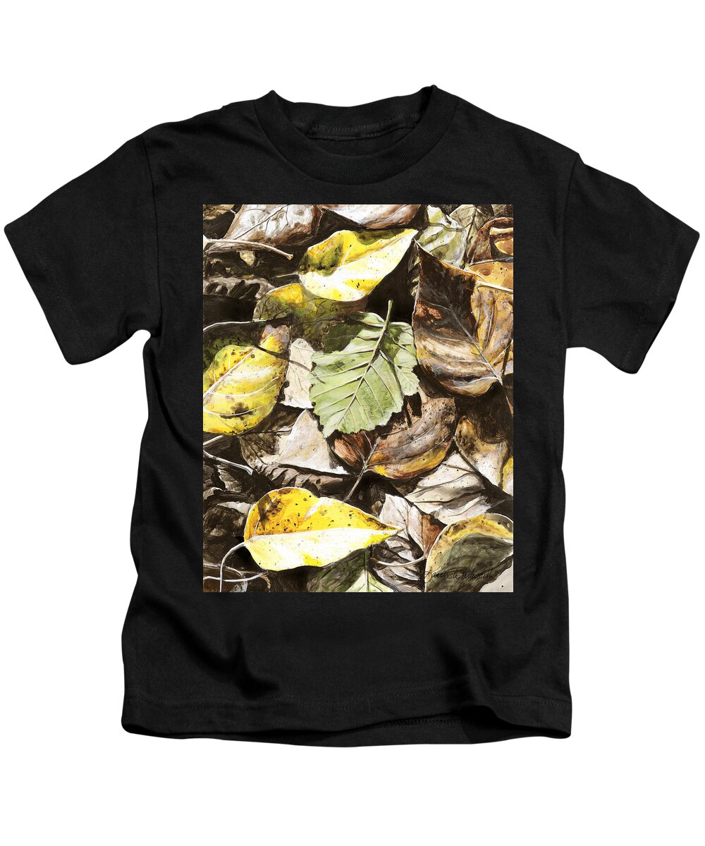 Realism Kids T-Shirt featuring the painting Golden Autumn - Talkeetna Leaves by K Whitworth
