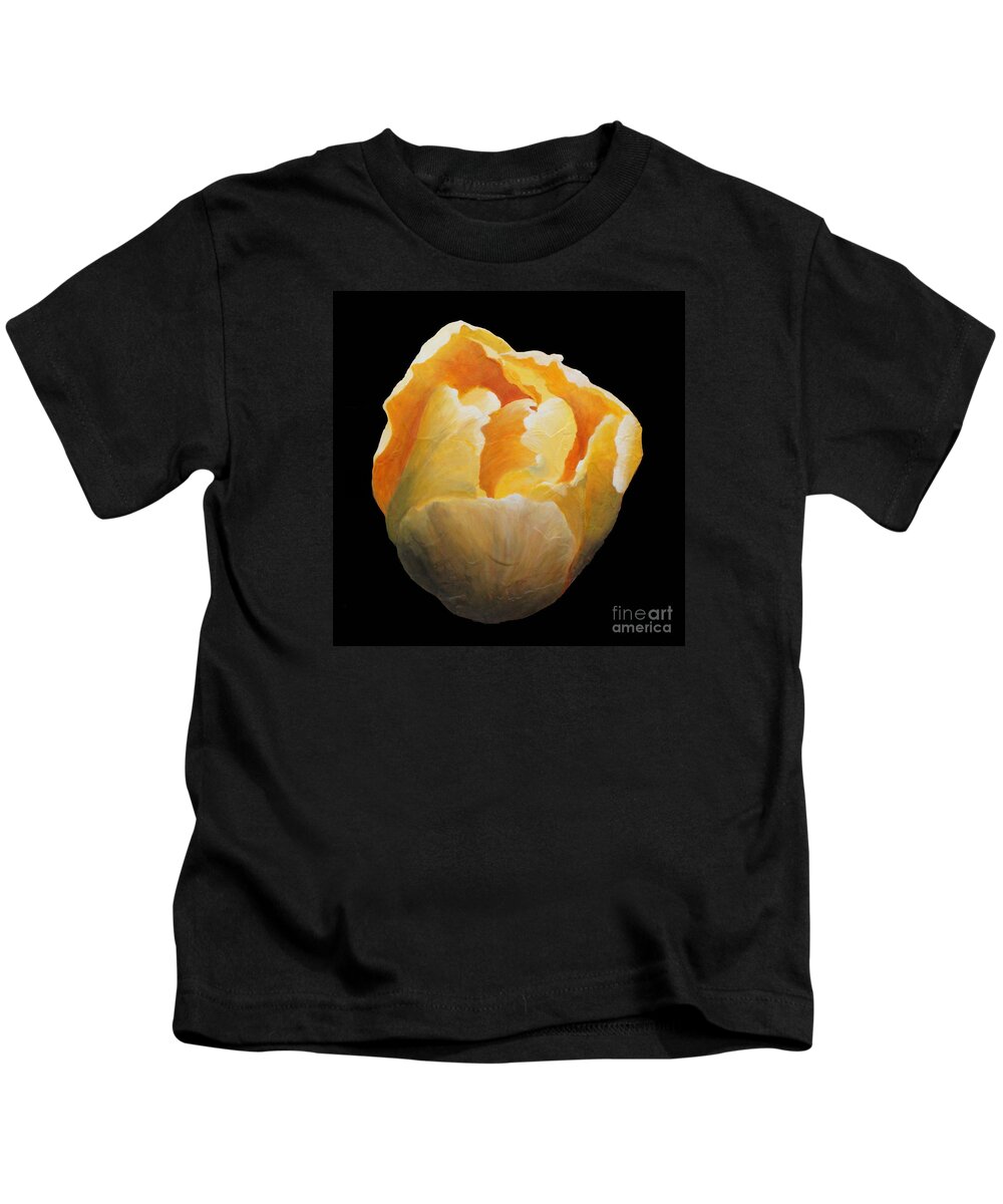 Tulip Kids T-Shirt featuring the painting Golden Double Tulip by Phyllis Howard