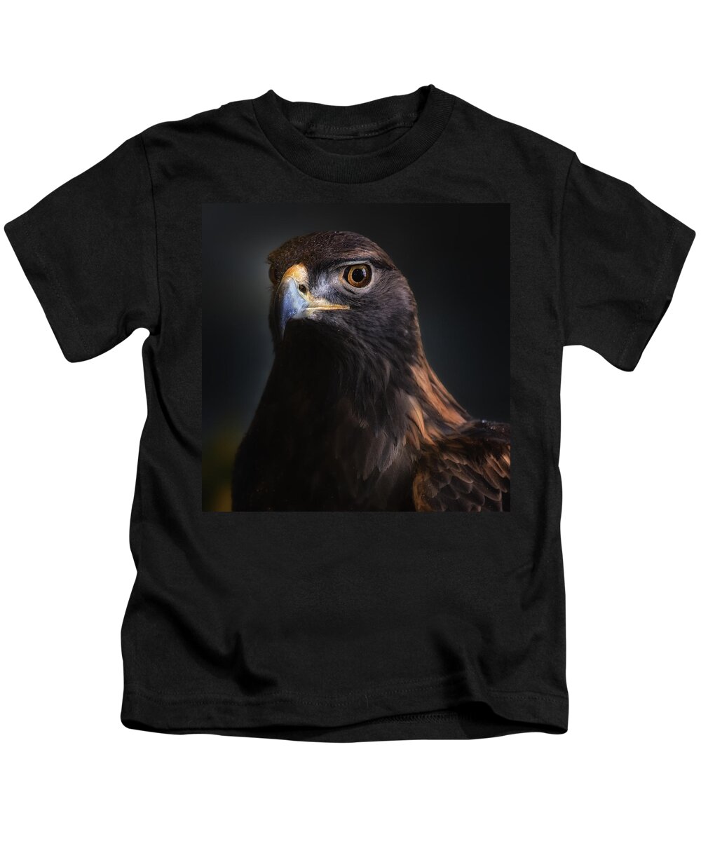 Bird Kids T-Shirt featuring the photograph Golden Headshot by Bill and Linda Tiepelman