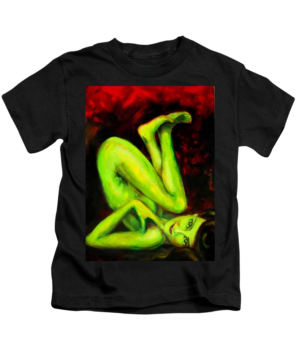 Green Kids T-Shirt featuring the painting Green Apple Turnover by Jason Reinhardt
