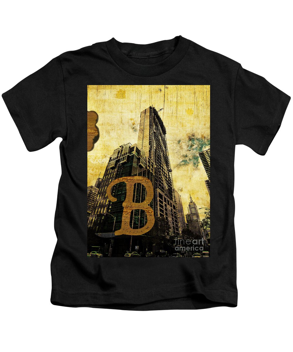 Central Kids T-Shirt featuring the photograph Grungy Melbourne Australia Alphabet Series Letter B Central Busi by Beverly Claire Kaiya
