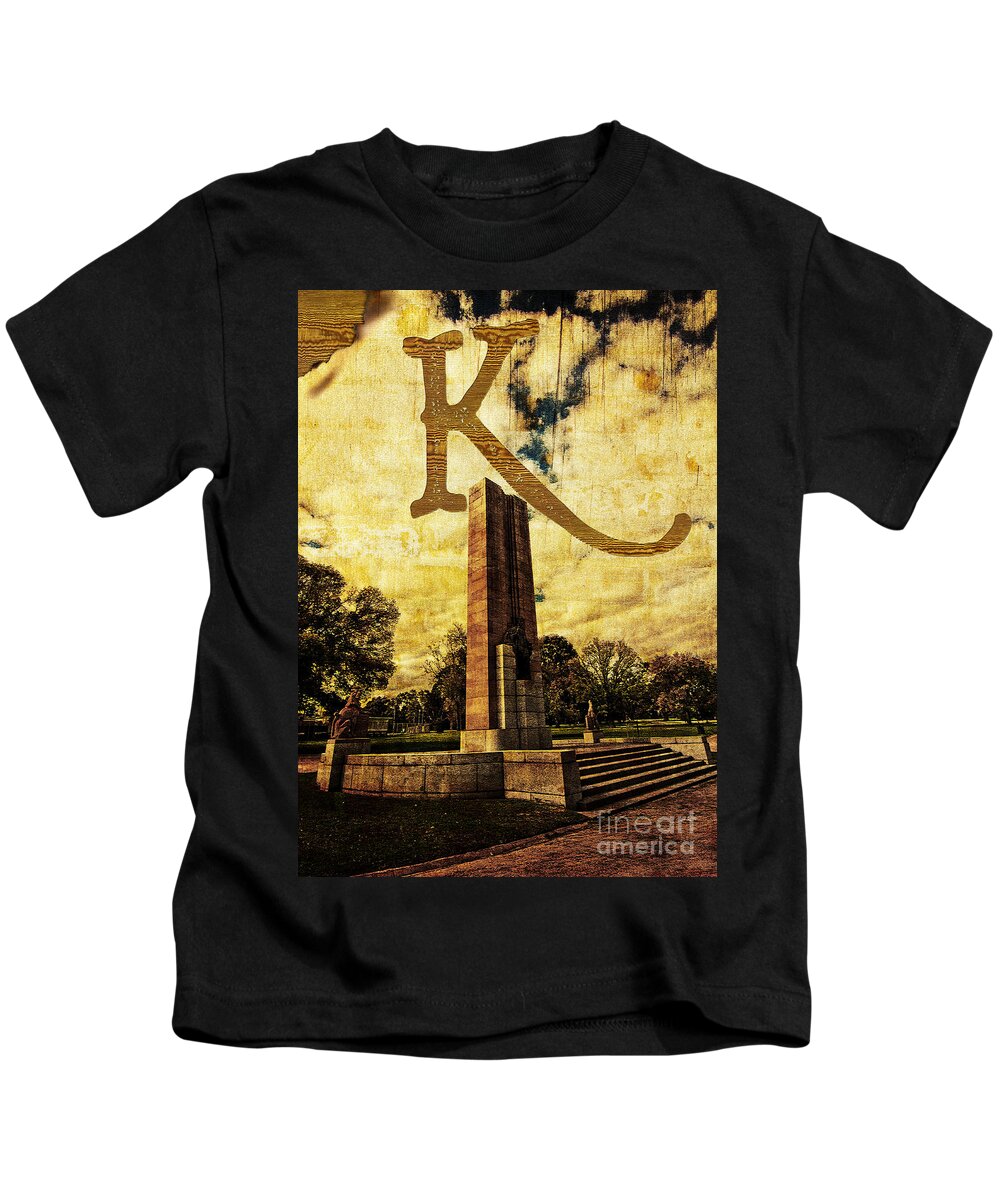 Kings Kids T-Shirt featuring the photograph Grungy Melbourne Australia Alphabet Series Letter K Kings Domain by Beverly Claire Kaiya